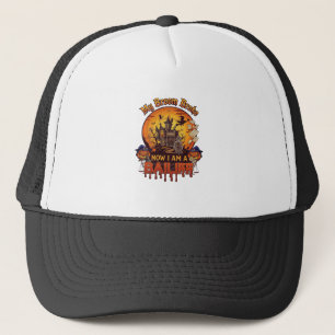 Broom Broke Bailiff Halloween Ghost Court Pumpkins Trucker Hat