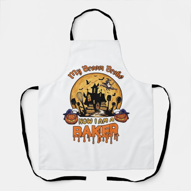 Broom Broke Baker Halloween Witch Chef Pumpkin_1 Apron (Front)