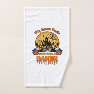Broom Broke Baker Halloween Witch Chef Pumpkin_1 Hand Towel