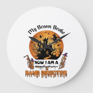 Broom Broke Band Director Halloween Haunted House Large Clock