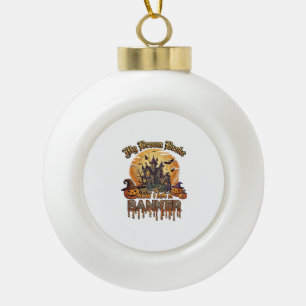 Broom Broke Banker Halloween Haunted House Witch P Ceramic Ball Christmas Ornament
