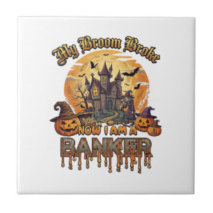Broom Broke Banker Halloween Haunted House Witch P Tile