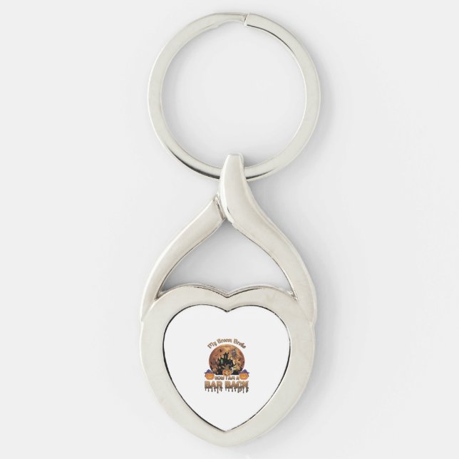 Broom Broke Bar Back Halloween Haunted House Witch Key Ring (Front)