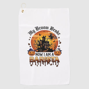 Broom Broke Barista Halloween Witch Coffee Pumpkin Golf Towel