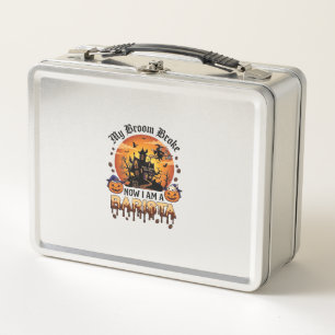 Broom Broke Barista Halloween Witch Coffee Pumpkin Metal Lunch Box