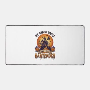 Broom Broke Bartender Halloween Haunted House Witc Desk Mat