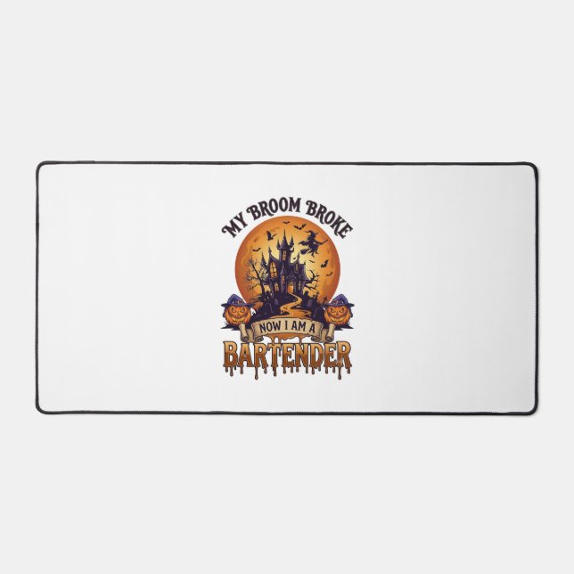 Broom Broke Bartender Halloween Haunted House Witc Desk Mat (Front)