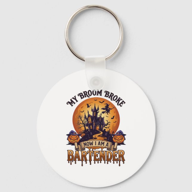 Broom Broke Bartender Halloween Haunted House Witc Key Ring (Front)