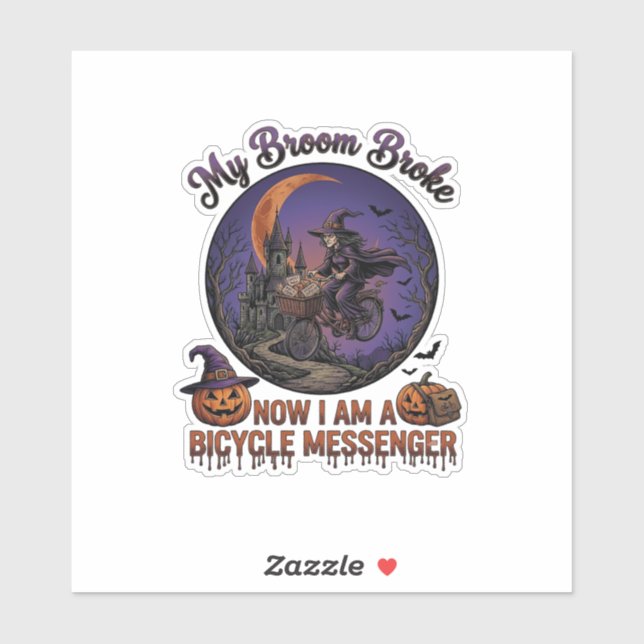 Broom Broke Bicycle Messenger Witch Halloween Moon (Sheet)