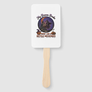 Broom Broke Bicycle Messenger Witch Halloween Moon Hand Fan
