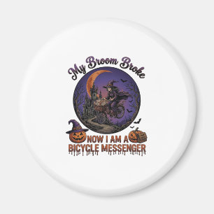 Broom Broke Bicycle Messenger Witch Halloween Moon Magnet