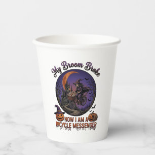 Broom Broke Bicycle Messenger Witch Halloween Moon Paper Cups