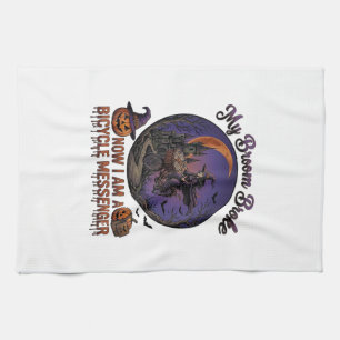 Broom Broke Bicycle Messenger Witch Halloween Moon Tea Towel