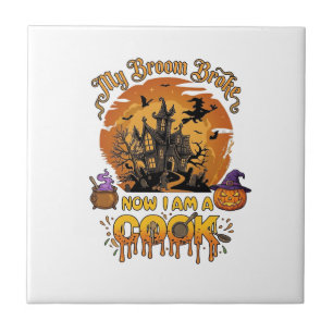 Broom Broke Cook Halloween Haunted House Cauldron Tile