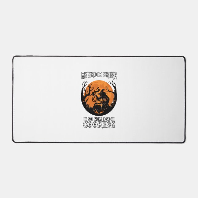 Broom Broke Cooking Witch Cauldron Full Moon Desk Mat (Front)