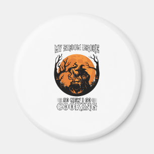 Broom Broke Cooking Witch Cauldron Full Moon Magnet