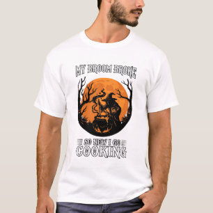 Broom Broke Cooking Witch Cauldron Full Moon T-Shirt