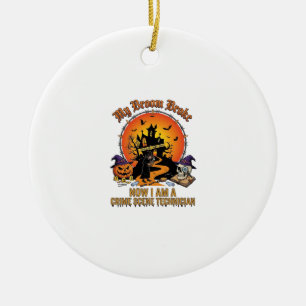 Broom Broke Crime Scene Technician Halloween Witch Ceramic Tree Decoration