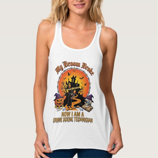 Broom Broke Crime Scene Technician Halloween Witch Singlet (Front)