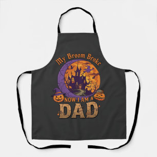 Broom Broke Dad Halloween Haunted House Moustache  Apron