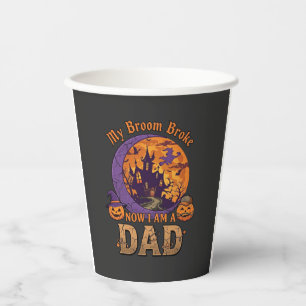 Broom Broke Dad Halloween Haunted House Moustache Paper Cups