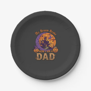 Broom Broke Dad Halloween Haunted House Moustache Paper Plate