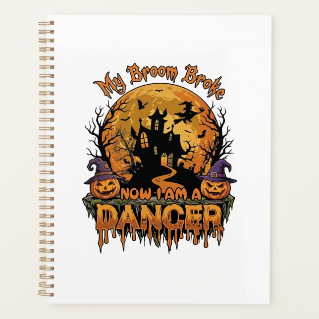 Broom Broke Dancer Halloween Haunted House Pumpkin Planner (Front)