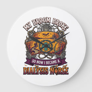 Broom Broke Dialysis Nurse Halloween Cap Stethosco Large Clock