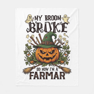 Broom Broke Farmar Halloween Pumpkin Witch Hat Gho Fleece Blanket