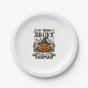 Broom Broke Farmar Halloween Pumpkin Witch Hat Gho Paper Plate