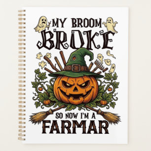 Broom Broke Farmar Halloween Pumpkin Witch Hat Gho Planner