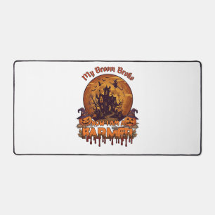 Broom Broke Farmer Halloween Witch Haunted House P Desk Mat