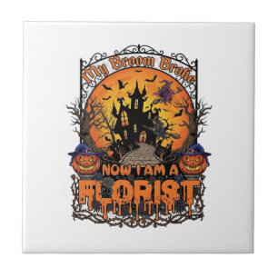 Broom Broke Florist Halloween Witch Pumpkin Haunte Tile