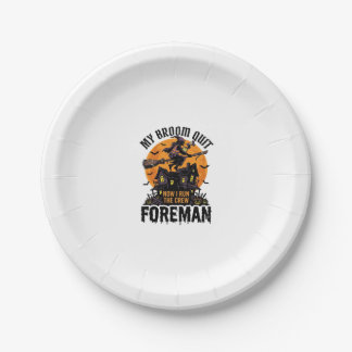 Broom Broke Foreman Witch Crew Halloween Design_1 Paper Plate