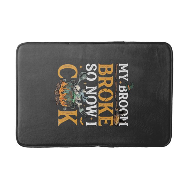 Broom Broke Halloween Cauldron Skulls Black Cat_1 Bath Mat (Front)