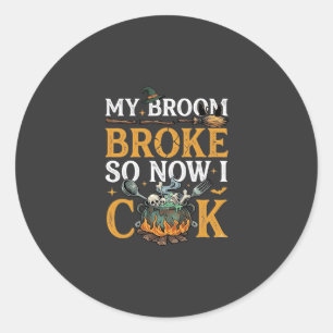 Broom Broke Halloween Cauldron Skulls Black Cat_1 Classic Round Sticker