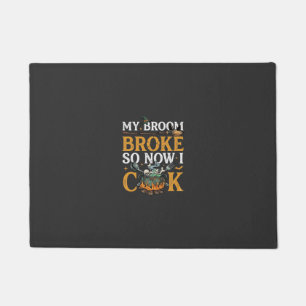 Broom Broke Halloween Cauldron Skulls Black Cat_1 Doormat