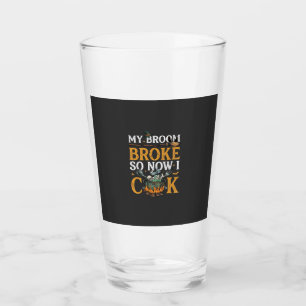 Broom Broke Halloween Cauldron Skulls Black Cat_1 Glass
