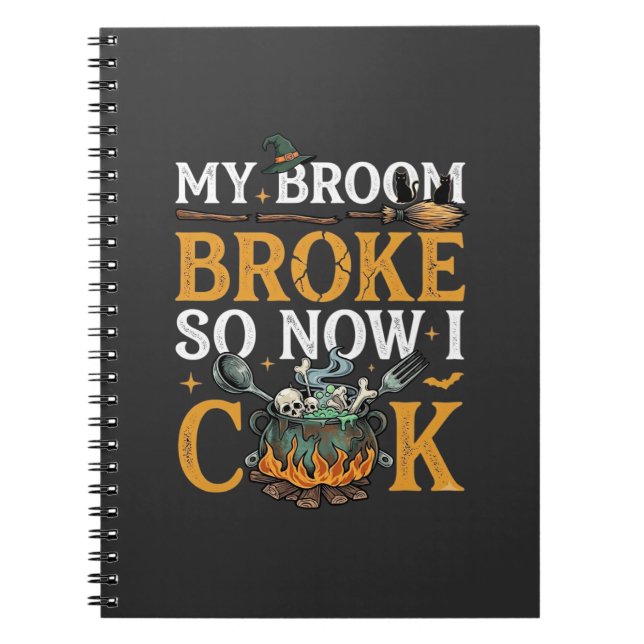 Broom Broke Halloween Cauldron Skulls Black Cat_1 Notebook (Front)