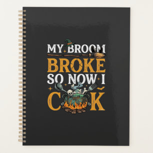 Broom Broke Halloween Cauldron Skulls Black Cat_1 Planner