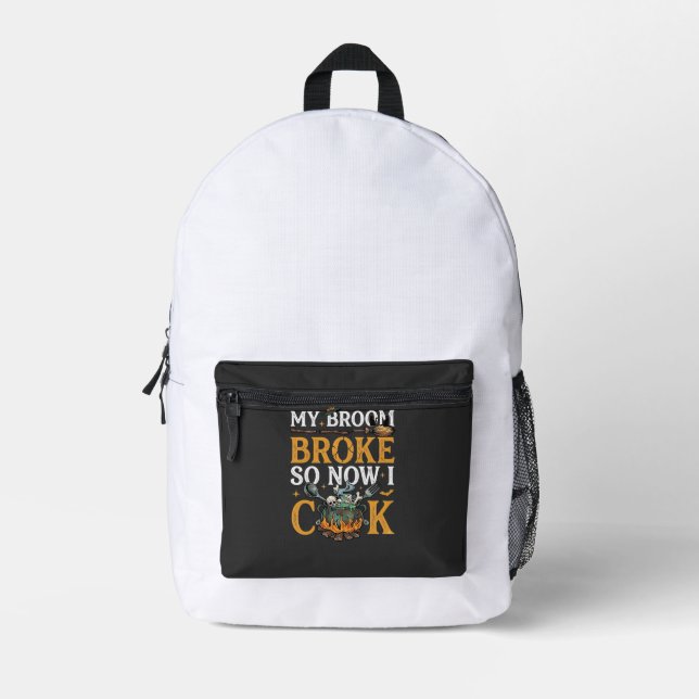 Broom Broke Halloween Cauldron Skulls Black Cat_1 Printed Backpack (Front)
