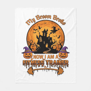 Broom Broke Halloween Fitness Trainer Witch Pumpki Fleece Blanket