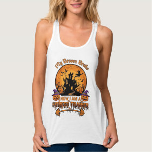 Broom Broke Halloween Fitness Trainer Witch Pumpki Singlet
