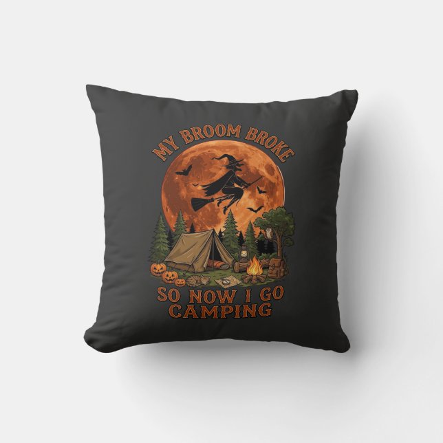 Broom Broke Halloween Witch Camping Tent Campfire  Cushion (Front)