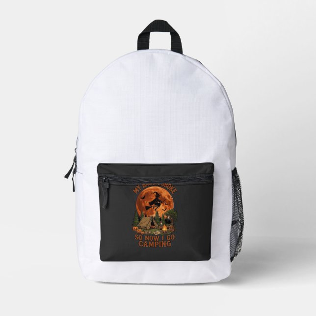 Broom Broke Halloween Witch Camping Tent Campfire  Printed Backpack (Front)