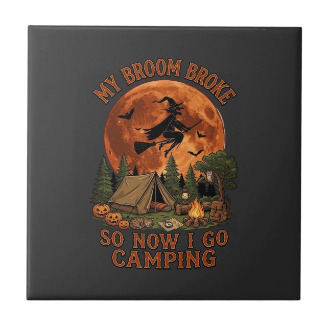 Broom Broke Halloween Witch Camping Tent Campfire  Tile (Front)