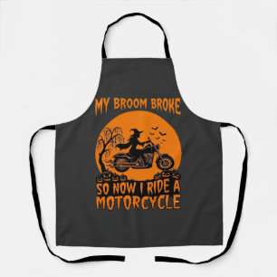 Broom Broke Halloween Witch Motorcycle Bats Pumpki Apron