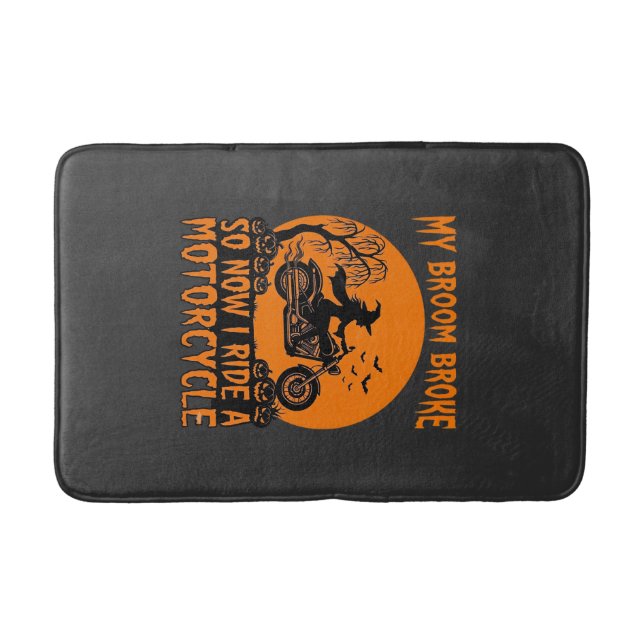 Broom Broke Halloween Witch Motorcycle Bats Pumpki Bath Mat (Front)