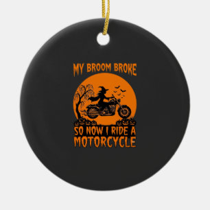 Broom Broke Halloween Witch Motorcycle Bats Pumpki Ceramic Tree Decoration