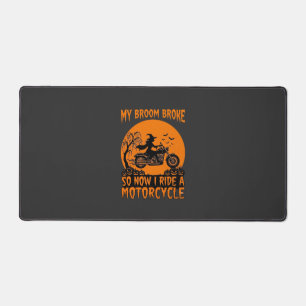 Broom Broke Halloween Witch Motorcycle Bats Pumpki Desk Mat